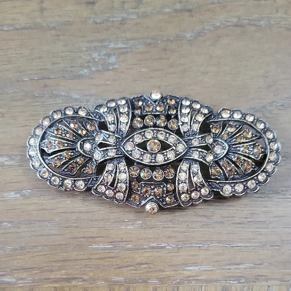 Elegant brown and Gold Brooch with chrystals. - Picture 1 of 4